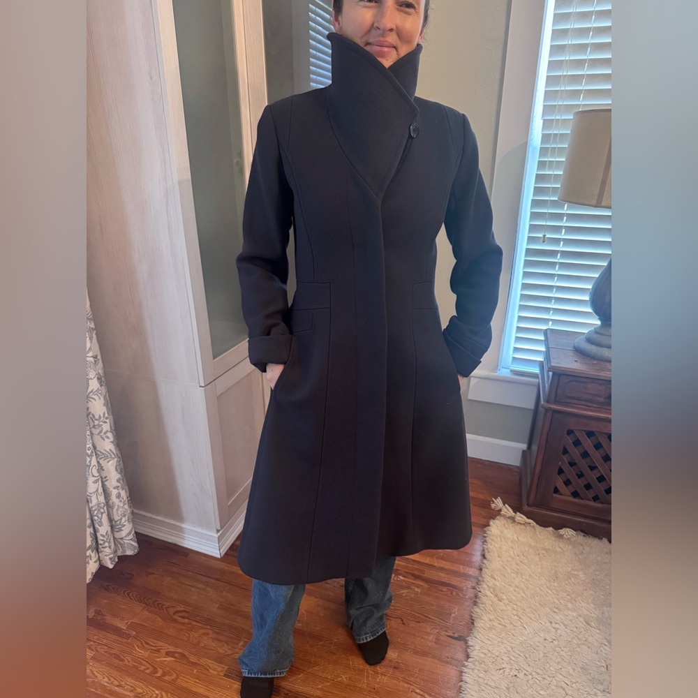 Reiss Navy Tailored Wool Angel Coat XS - Picture 3 of 11